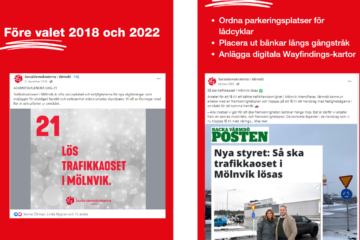 Bild till vänster visar vad Socialdemokraterna tyckte före valet. Bild till höger visar att S tycker något annat efter valet